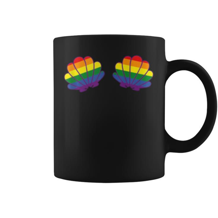 Lgtbq Pride Gay Lesbian Rainbow Flag Mermaid Shell Bra  Coffee Mug