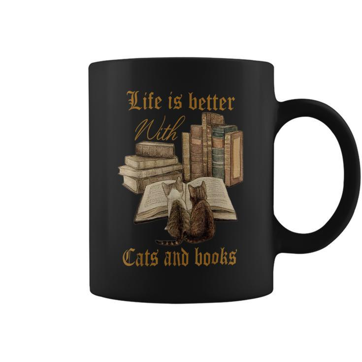 Life Is Better With Cats And Books Coffee Mug