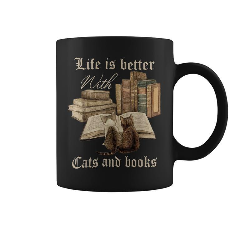 Life Is Better With Cats And Books Funny Coffee Mug