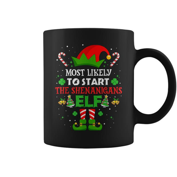 Most Likely To Start The Shenanigans Elf Christmas Family Coffee Mug