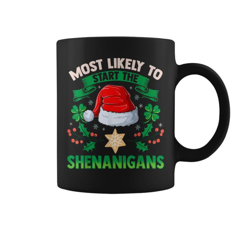 Most Likely To Start The Shenanigans Elf Christmas Coffee Mug