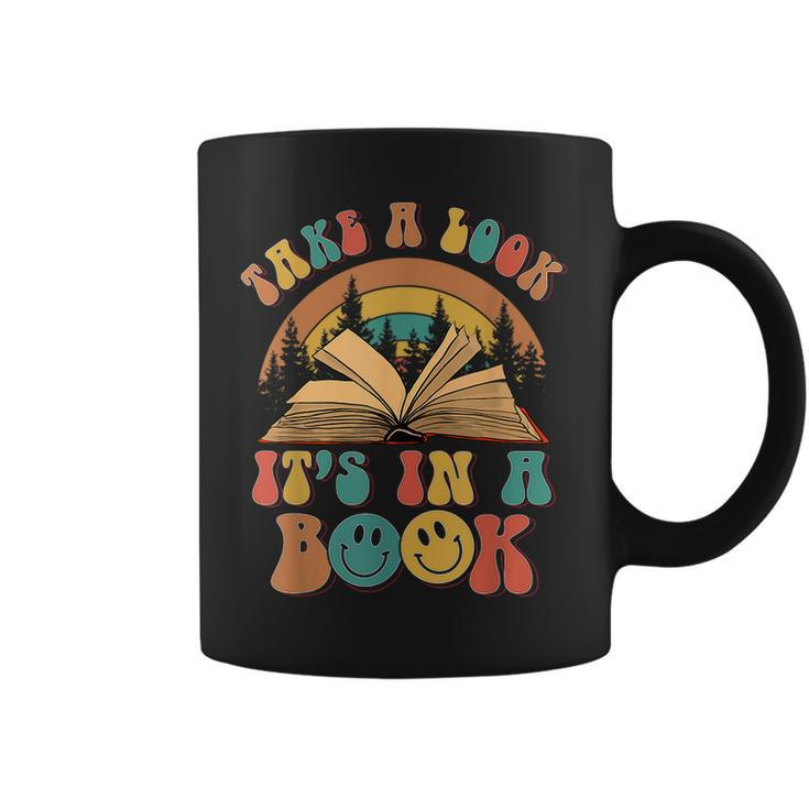 Take A Look It's In A Book Reading Vintage Retro Rainbow Coffee Mug