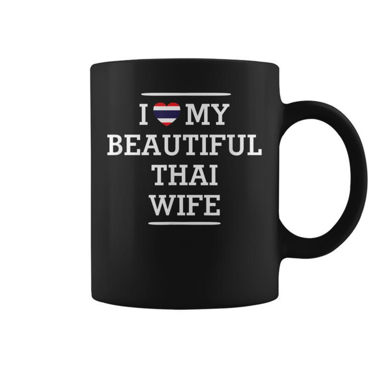 I Love My Beautiful Thai Wife Flag Heart For Husband Coffee Mug