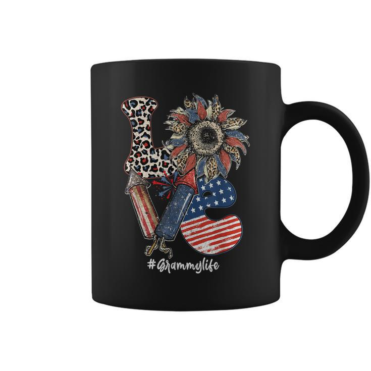 Love Sunflower Grammy Life Usa Flag Patriotic 4Th Of July  Coffee Mug