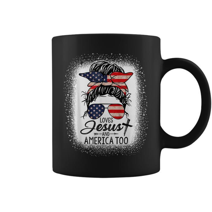 Loves Jesus And America Too Messy Bun 4Th Of July For Womens Coffee Mug