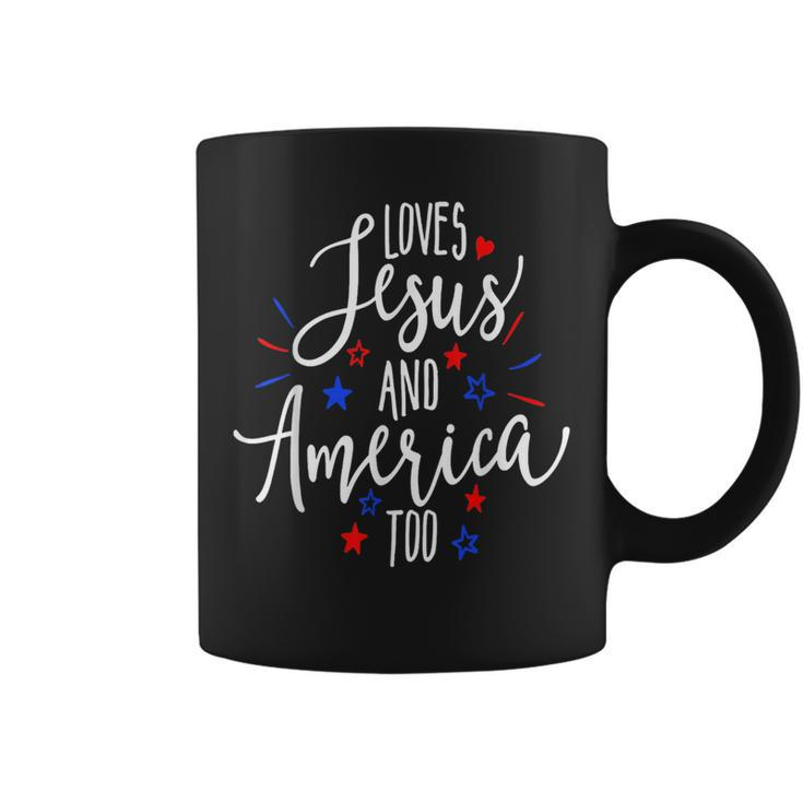 Loves Jesus And America Too Retro 4Th Of July Cute Christian  Coffee Mug