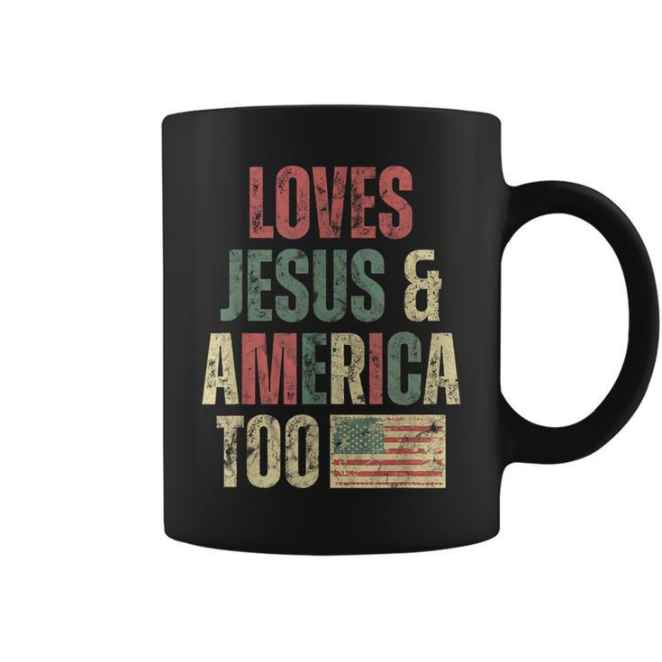 Loves Jesus And American Too Retro Patriotic  Patriotic Funny Gifts Coffee Mug