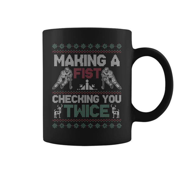 Making A Fist Checking You Twice Ugly Christmas Pajama Party Coffee Mug