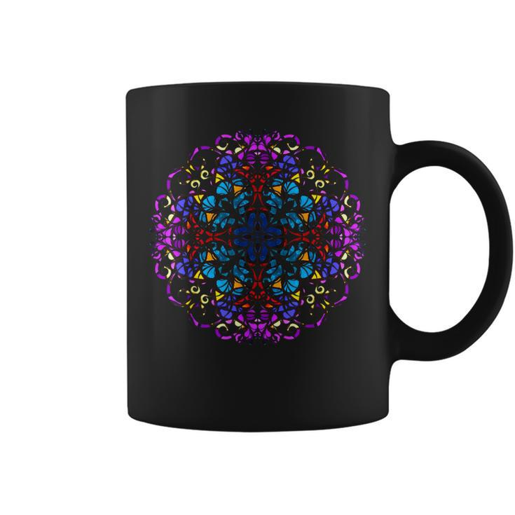 Mandala Stained Glass Graphic With Bright Rainbow Of Colors Coffee Mug