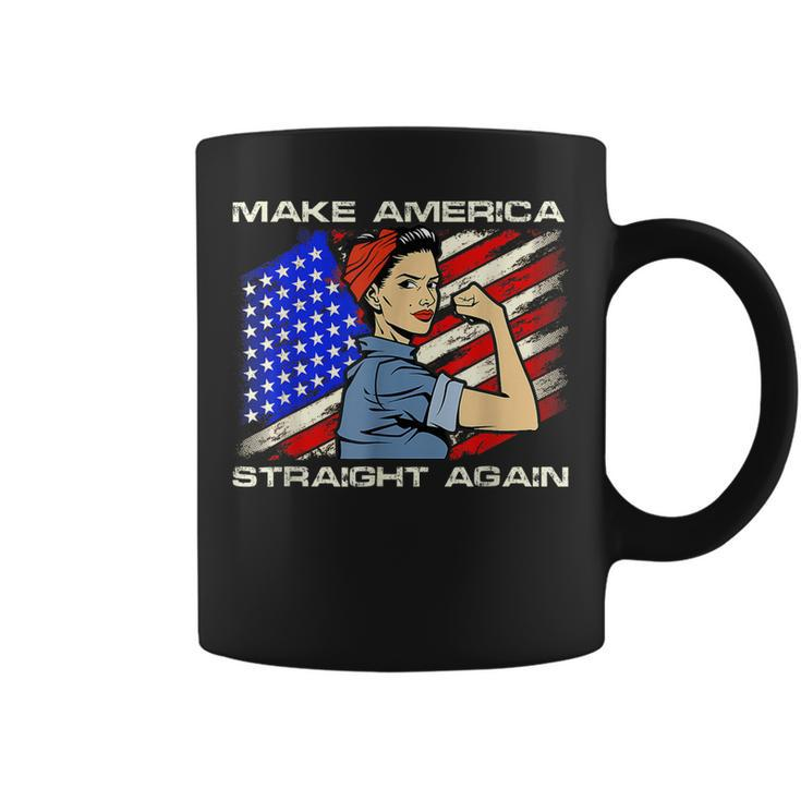 Masa Make America Straight Again Strong Woman American Flag Coffee Mug
