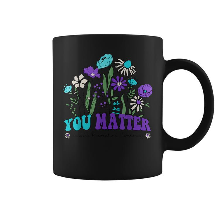 You Matter Suicide Prevention Awareness Wildflowers Groovy Coffee Mug