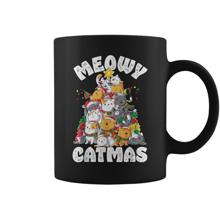 Meowy Catmas Cat Christmas Tree Xmas Girls Boys Santa Short Sleeve Coffee Mug