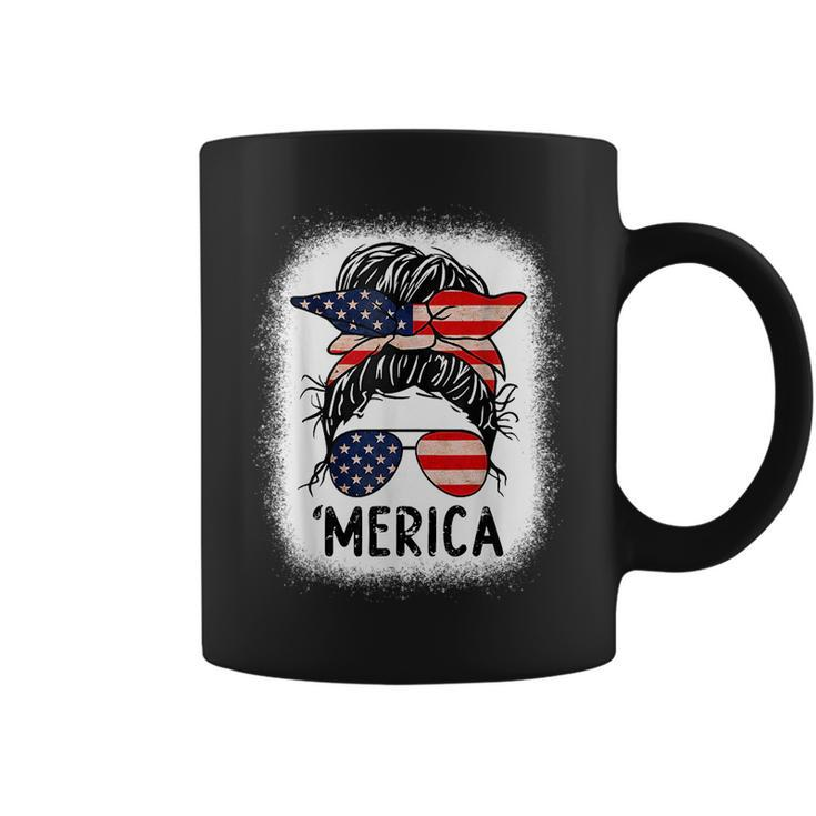 Merica 4Th Of July Women Girls Mom American Flag Us Bleached  Coffee Mug