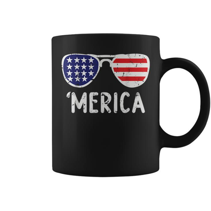 Merica American Flag Sunglasses Patriotic  4Th Of July  Coffee Mug
