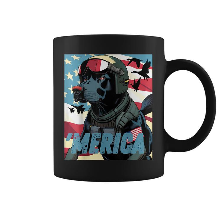 Merica Patriotic Black Labrador 4Th Of July Duck Hunting  Coffee Mug