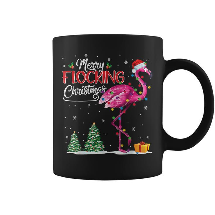Merry Flocking Christmas Flamingo Pink In Santa Hat Xmas Gif Coffee Mug