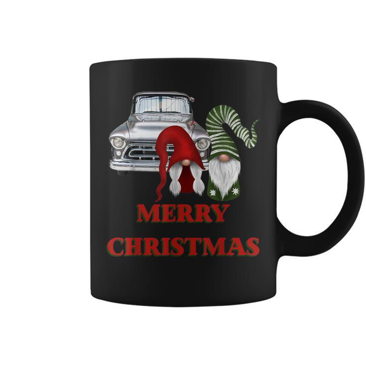 Merry Gnome Couple Old Pickup Truck Christmas Hotrod Holiday Coffee Mug