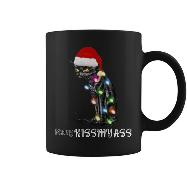 Merry Kissmyass Cat Christmas Lights Coffee Mug