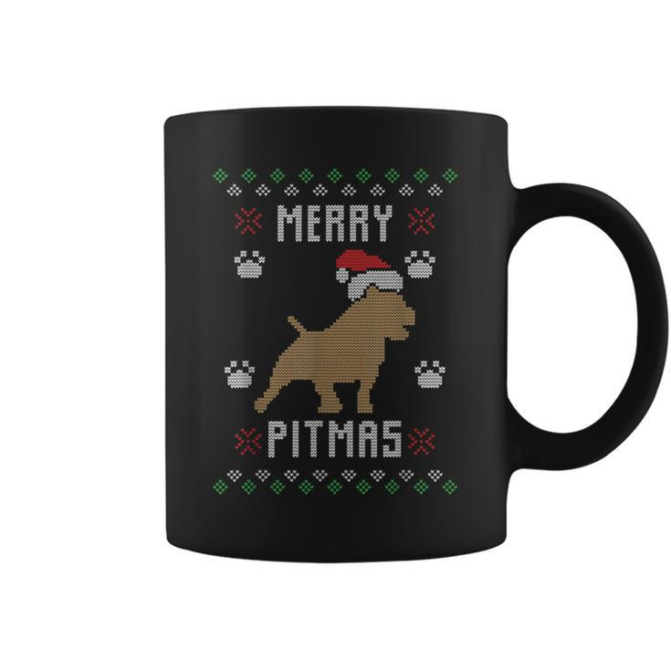 Merry Pitmas Ugly Christmas Sweater Pit Bull Lovers Coffee Mug