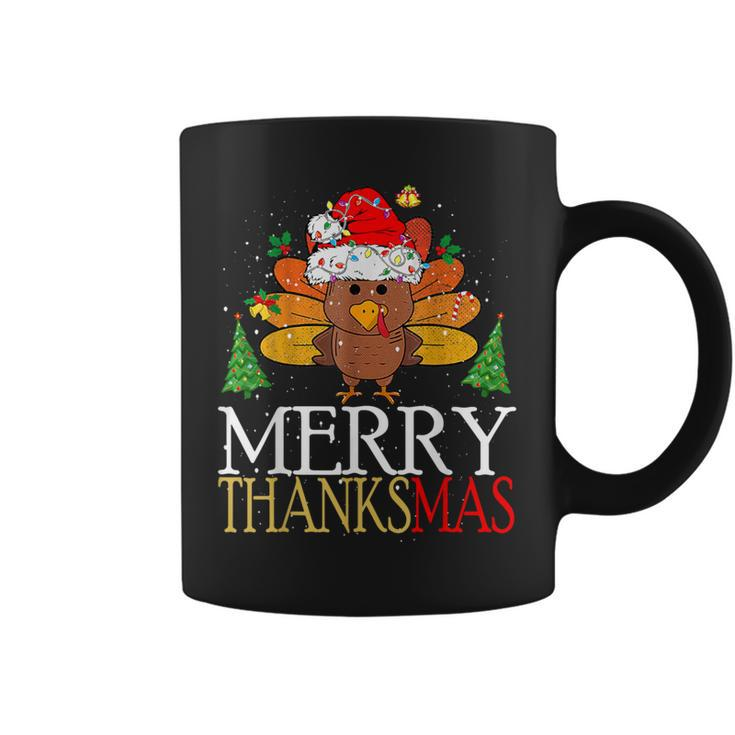 Merry Thanksmas Happy Thanksgiving Santa Turkey Coffee Mug