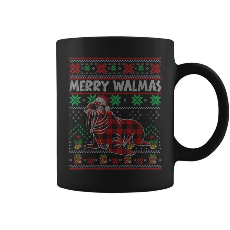 Merry Walmas Ugly Christmas Sweater Walrus Sea Animal Plaid Coffee Mug