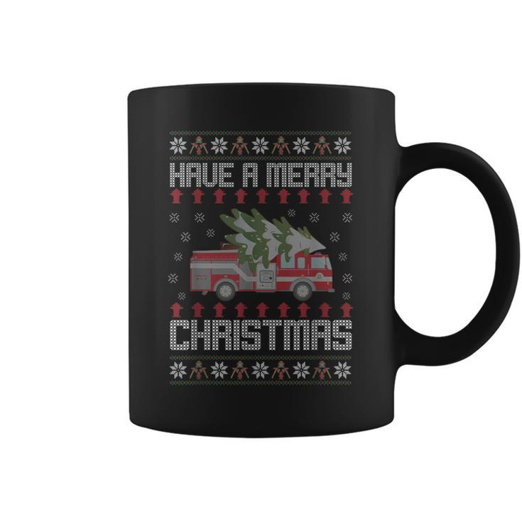 Merry Xmas Ugly Christmas Sweater Fireman Firefighter Coffee Mug