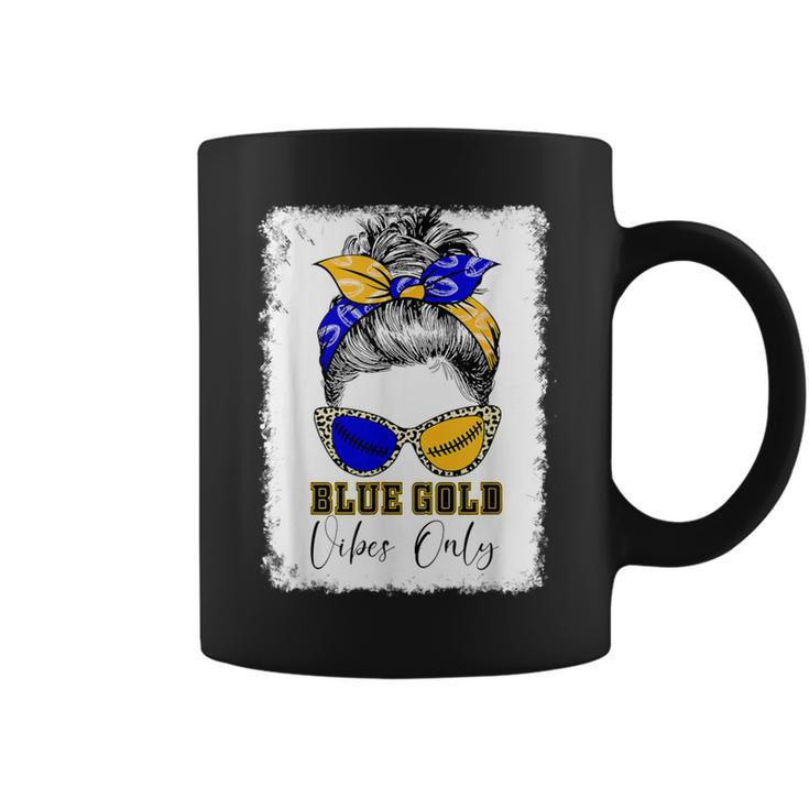 Messy Bun Blue And Gold Vibes Only School Football Game Day Coffee Mug