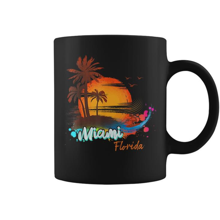 Miami Florida Beach Summer Vacation Palm Trees Sunset Men  Florida Gifts & Merchandise Funny Gifts Coffee Mug