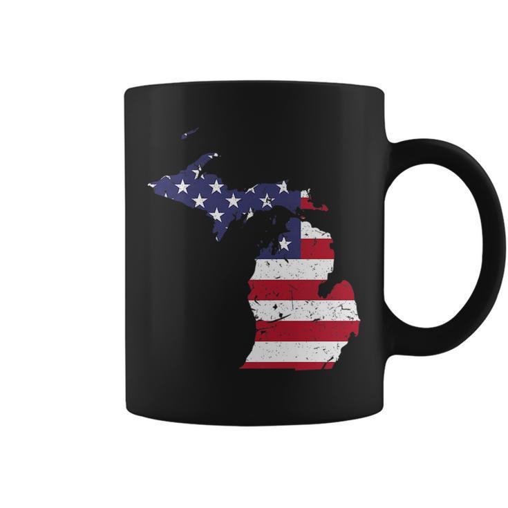 Michigan Map State American Flag  4Th Of July Pride  Coffee Mug