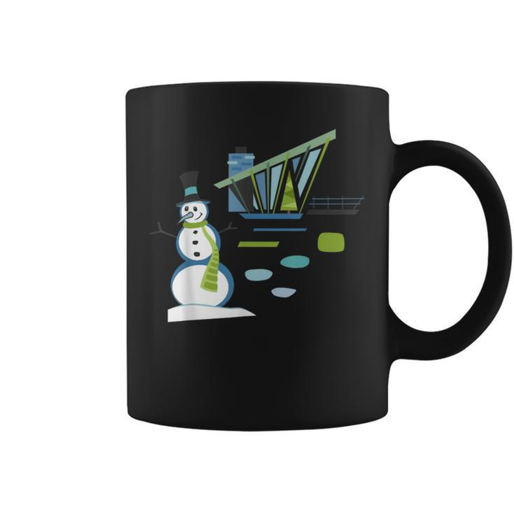 Mid Century Christmas House And Snowman Coffee Mug