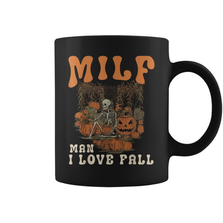 Milf Man I Love Fall Skeleton Pumpkin Halloween Coffee Mug