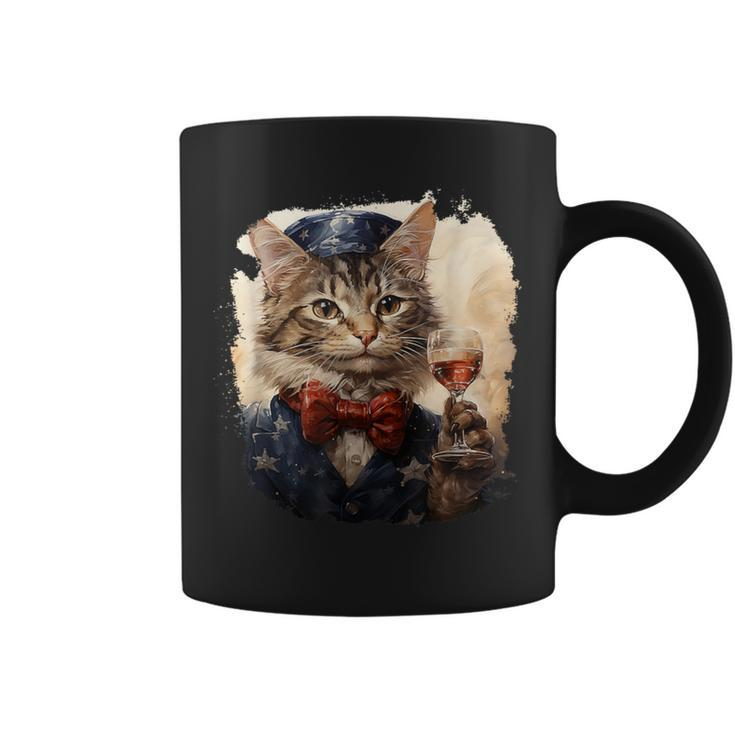 Minuet Cat 4Th July Stars Stripes Bowtie Wine Coffee Mug