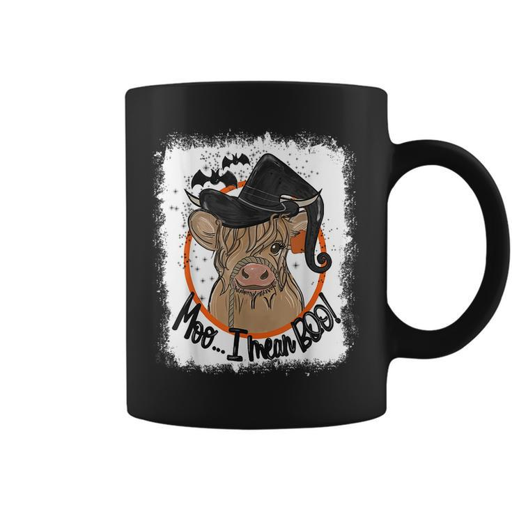 Moo I Mean Boo Ghost Witch Cow Bleached Halloween Coffee Mug
