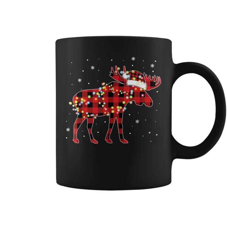 Moose Christmas Red Plaid Buffalo Pajama Matching Coffee Mug
