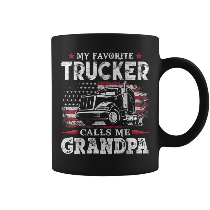 My Favorite Trucker Calls Me Grandpa Usa Flag Father Gift  Gift For Mens Coffee Mug