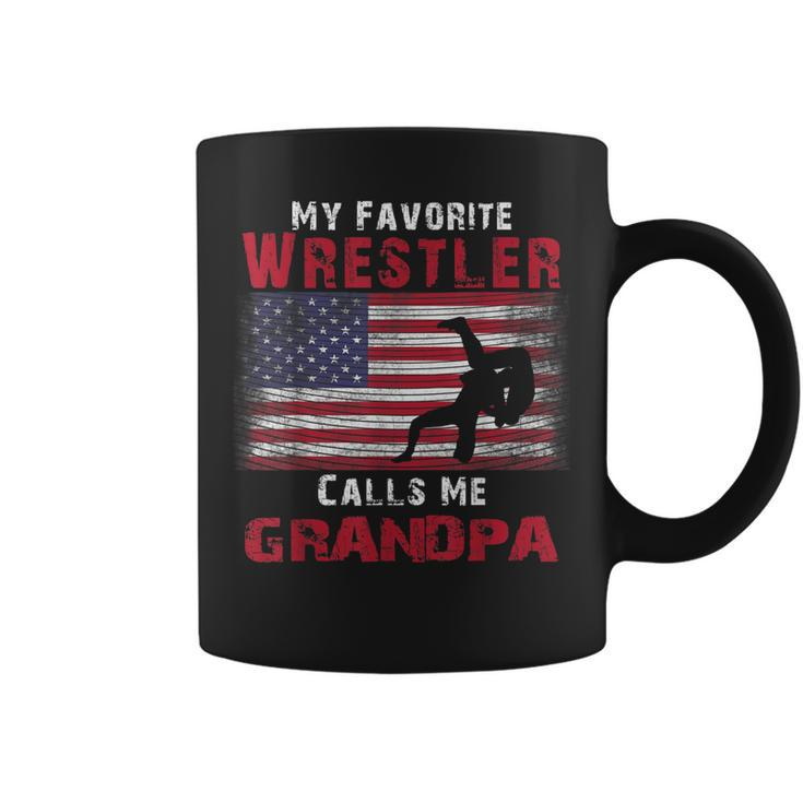 My Favorite Wrestler Calls Me Grandpa Fathers Day Usa Flag Coffee Mug