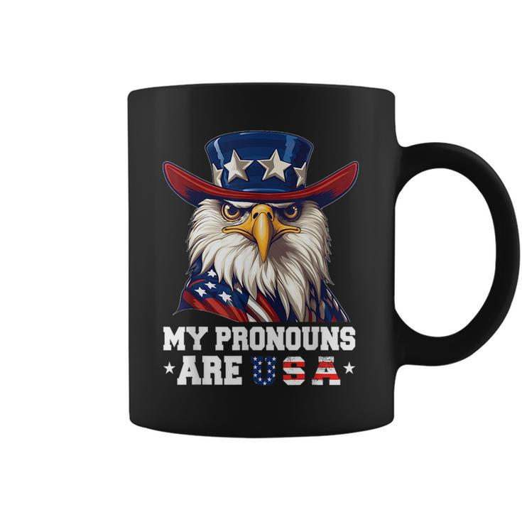 My Pronouns Are Usa Funny Eagle 4Th Of July American Gift For Mens Coffee Mug