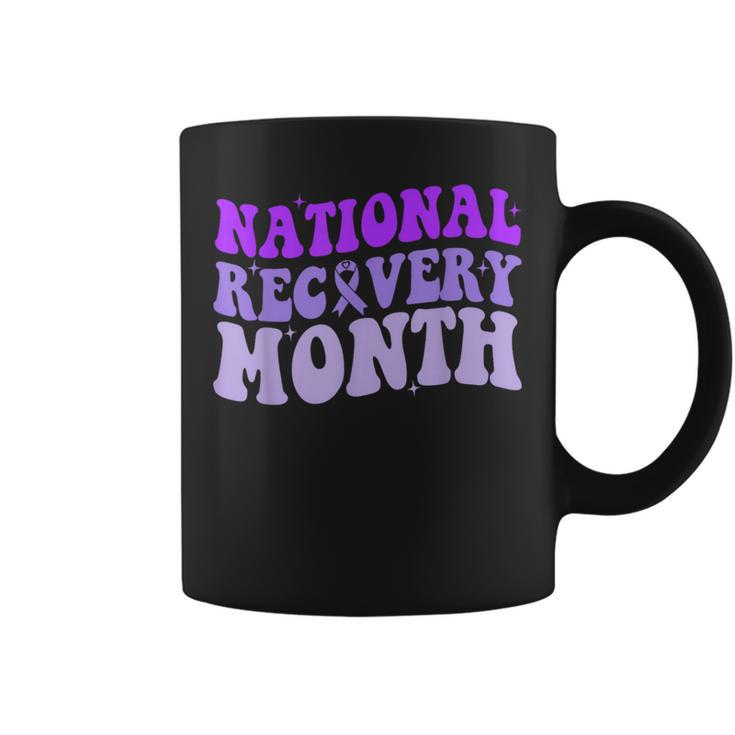 National Recovery Month Groovy Purple Ribbon Recovery Coffee Mug