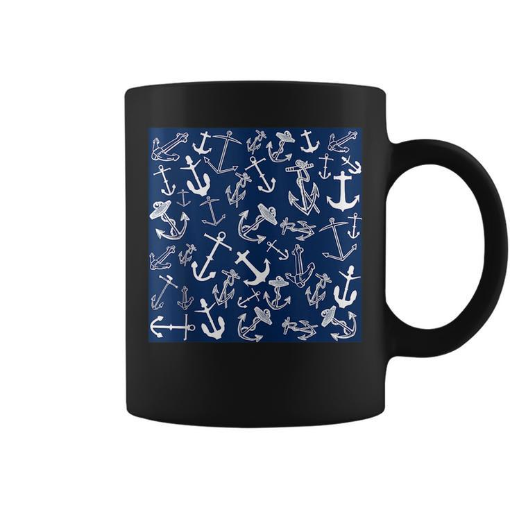 Nautical Navy Blue Anchor Pattern  Coffee Mug