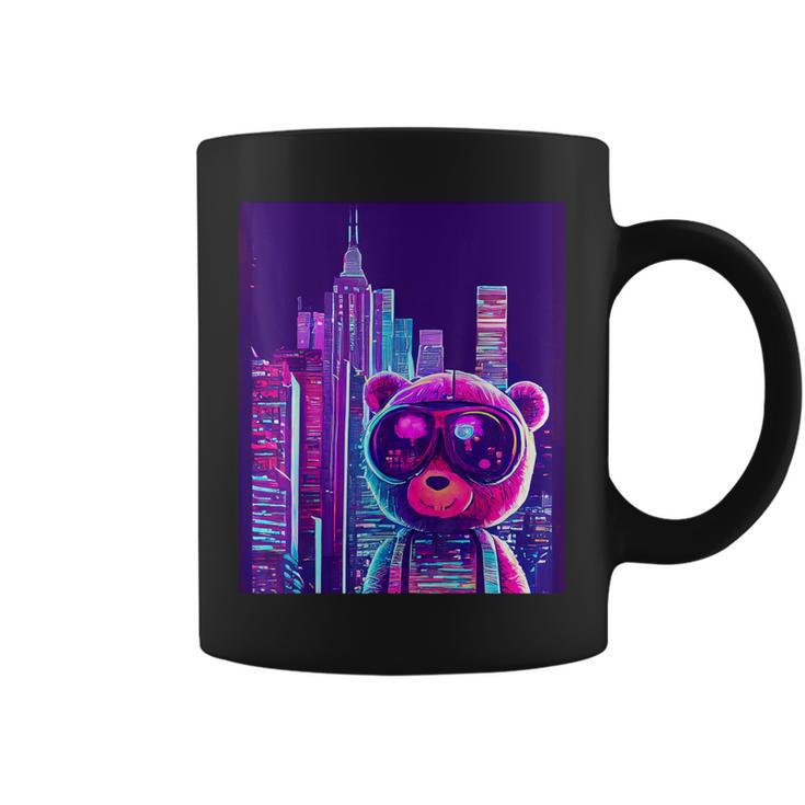 Neon Cuddles Synthwave Teddy Bear's Retro Journey Coffee Mug