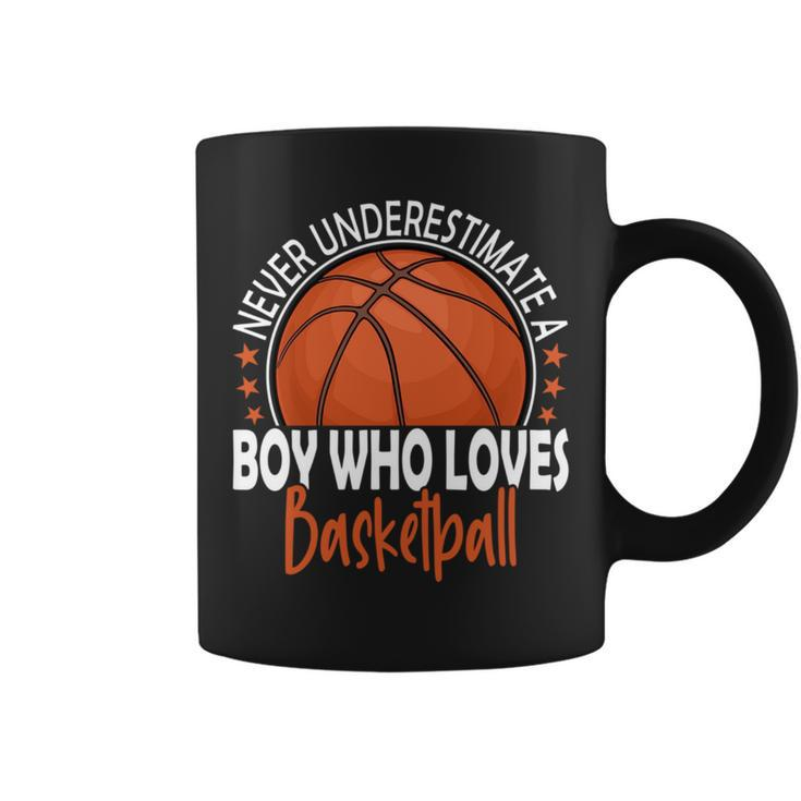 Never Underestimate A Boy Who Loves Basketball Basketball Funny Gifts Coffee Mug