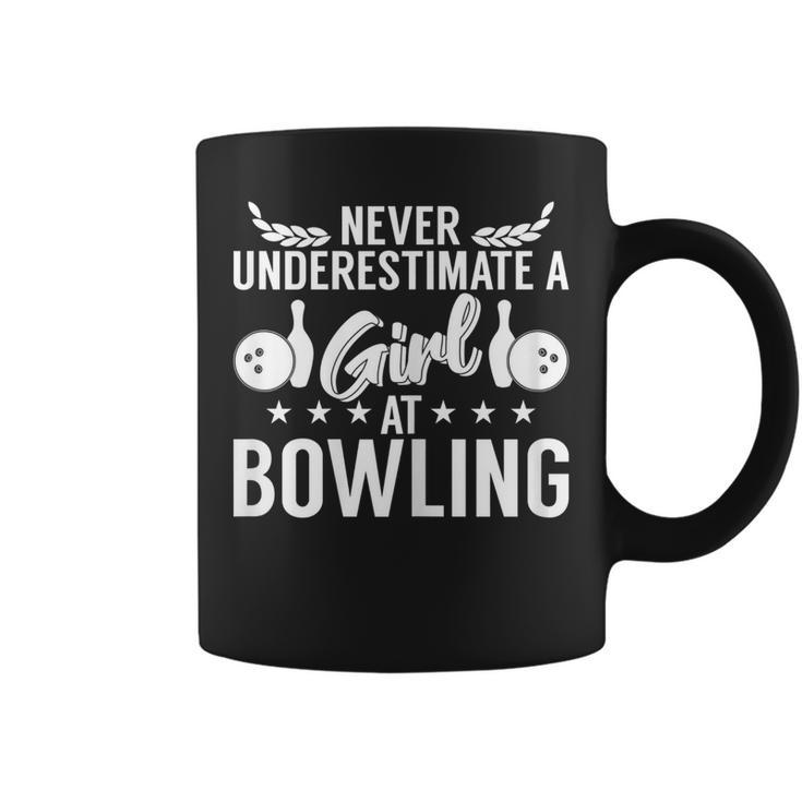 Never Underestimate A Girl At Bowling Funny Bowler Gift For Womens Coffee Mug
