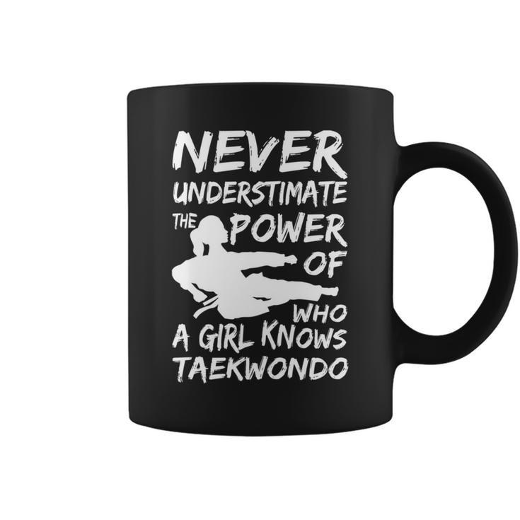 Never Underestimate A Girl Who Knows Taekwondo Funny Gift Coffee Mug
