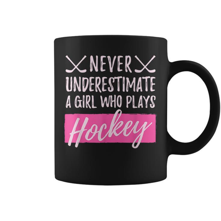 Never Underestimate A Girl Who Plays Icehockey Girl Hockey Hockey Funny Gifts Coffee Mug