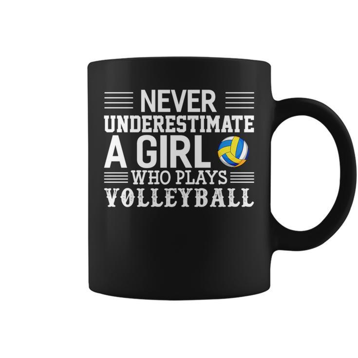 Never Underestimate A Girl Who Plays Volleyball Volleyball Funny Gifts Coffee Mug