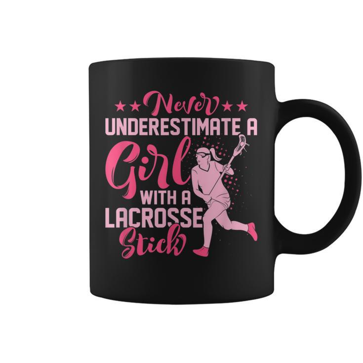 Never Underestimate A Girl With A Lacrosse Stick Ball Lacrosse Funny Gifts Coffee Mug