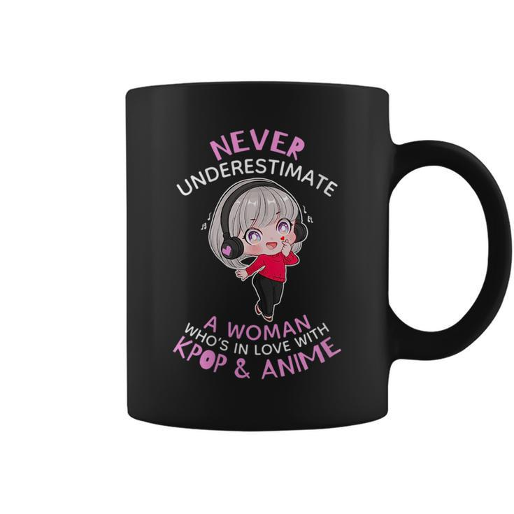 Never Underestimate A Woman In Love With Kpop And Anime Gift For Womens Coffee Mug