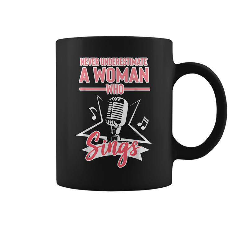 Never Underestimate A Woman Who Sings Lead Singer Singing Singer Funny Gifts Coffee Mug