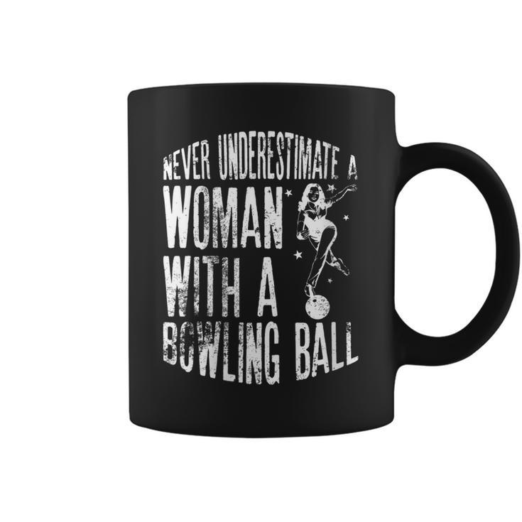 Never Underestimate A Woman With A Bowling Ball Vintage Gift Gift For Womens Coffee Mug