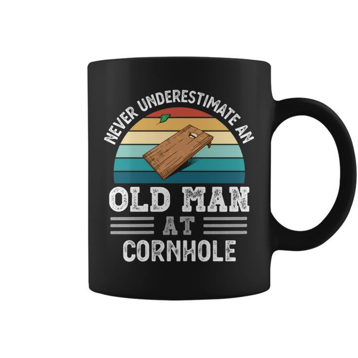Never Underestimate An Old Man At Cornhole Fathers Day Coffee Mug